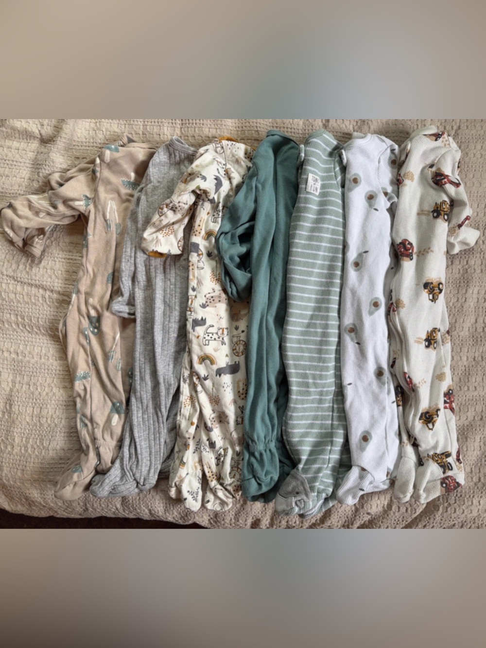 Mixed Brand Baby Boy Sleepers - Sage Green, Gray, Cream, Tan